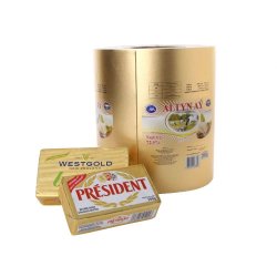 Ambalaj UNT Hartie Imprimata in Rola, Tipar 1-6 Culori, Latime Rola 220 mm, Hartie Metalizata GK 30+PE 10+ALU (6.35)+PE 10 gr/m2, Diametru Tub 7.6 cm, Diametru Rola 30 cm