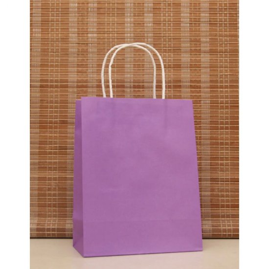 Set 100 Bucati Pungi Natur cu Maner din Hartie Colorata , 18x9x25cm, 90 g/mp, Mov, Punga Din Hartie pentru Evenimente, Punga din Hartie pentru Ocazii, Set de Pungi Natur Ieftine, Set de Pungi Mov din Hatie