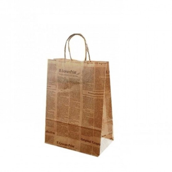 Pungi Cadou din Hartie Model Ziar, 16x8x20.5 cm, 100 Buc/Bax - Sacose pentru Evenimente