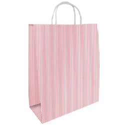 Pungi Cadou Albe cu Dungi Rosii, 24x9.5x29.5 cm, 100 Buc/Bax, Sacose si Plase din Hartie