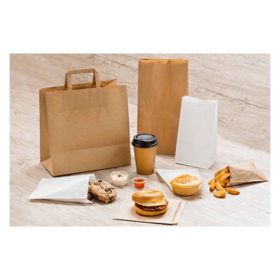 Set 50 Sacose de Hartie cu Maner Flat Misavan, 32x21x24 cm, Natur, Sacose Hartie, Sacose Hartie Natur, Set Sacose Hartie Natur, Sacose cu Maner, Sacose cu Maner Flat, Set Sacose cu Maner Flat