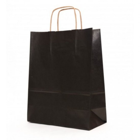 Sacose Hartie, 32x12x42 cm, 100 Buc/Bax, Culoarea Neagra, Sacosa Cadou cu Maner, Plasa Hartie, Sacosa Hartie Kraft, Ambalaj Cadou cu Maner