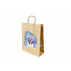 Pungi Sarbatori, Model Om de Zapada, 18x7x25 cm, 100 Buc/Bax, Sacose Cadou, Pungi Cadou Sarbatori, Pungi cu Motive de Iarna