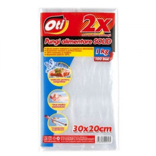 Set 100 Pungi Alimentare OTI SOLID 1 Kg, 300x200 mm, Pungi LDPE pentru Alimente, Pungi Alimentare pentru Congelator, Pungi pentru Congelarea Alimentelor, Pungi din Plastic pentru Alimente, Pungi pentru Pastrarea Alimentelor la Rece