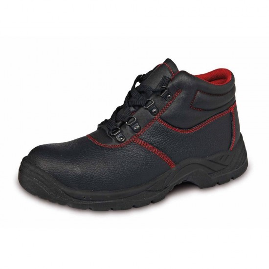 Bocanci de Protectie PROTEK Marimea 38, Bombeu Metalic, Piele Bovina, Negru si Rosu, S1P-SRC, Bocanci de Protectie din Spalt Piele Pigmentata de Bovina, Bocanci de Protectie cu Intaritura Metalica in Varf, Incaltaminte Protectia Muncii, Bocanci Marimea 38