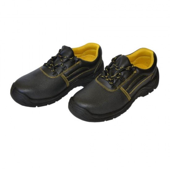 Pantofi de Protectie PROTEK Marime 43, cu Bombeu Metalic, Piele de Bovina, Negru/Galben, Pantofi cu Intaritura Metalica in Varf, Pantofi de Lucru cu Varf de Metal, Pantofi de Santier din Piele, Pantofi de Lucru Marimea 43, Incaltaminte Protectia Muncii