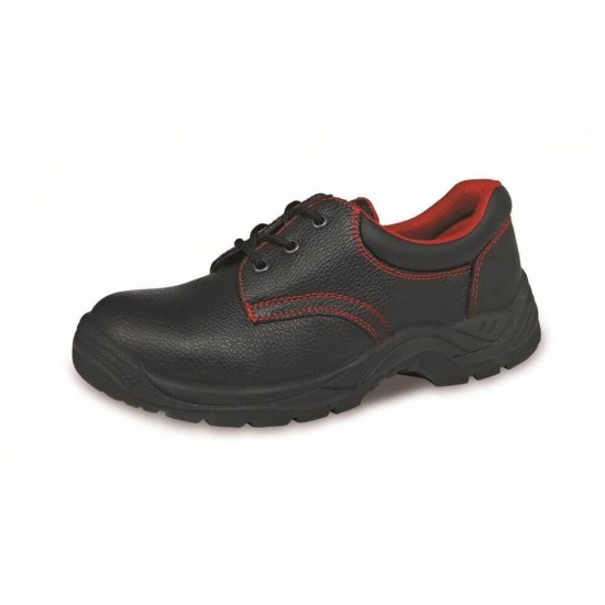 Pantofi de Protectie PROTEK Marimea 38, Bombeu Metalic, Piele Spalt de Bovina, Negru/Rosu, Pantofi de Lucru cu Bombeu de Otel S1-SRC, Pantofi de Lucru cu Varf de Metal, Pantofi de Santier, Incaltaminte Protectia Muncii