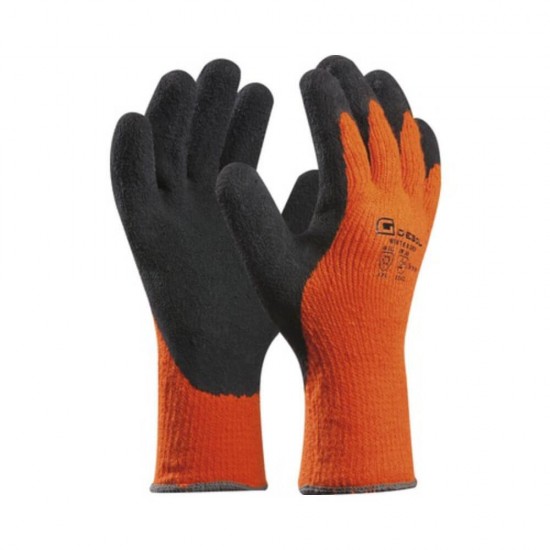 Manusi Protectie Grip Winter Eco M18, 10/XL, Fire Acrilice, Latex, Portocaliu/Negru, Manusi de Protectie Cauciucate, Manusi de Protectie Mari, Manusi de Protectie Acril si Latex, Manusi de Protectie cu Palma si Degete Imersate in Latex Poros
