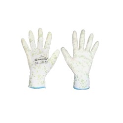 Manusi Gradinarit M19, 7/S, Poliester si Nitril, Alb cu Imprimeu Decorativ Floral, Manusi de Protectie pentru Gradina, Manusi de Protectie Cauciucate, Manusi de Protectie Mici, Manusi de Protectie Poliester si Nitril