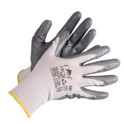 Manusi de Protectie PROTEK, Gri, Marimea 10, cu Cauciuc in Palma, Material Bumbac cu Prehensiune Marita, Manusi Protectia Muncii, Manusi cu Poliuretan, Manusi din Nylon, Manusi Gradinarit, Manusi Agricultura