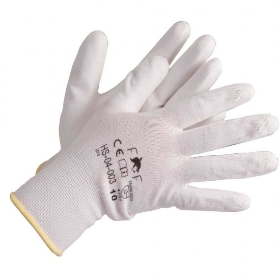 Manusi de Protectie PROTEK Bunting Albe ECO, Marimea 10, cu Poliuretan in Palma, Material Tricot din Nylon, Manusi Protectia Muncii, Manusi cu Poliuretan, Manusi din Nylon, Manusi Gradinarit, Manusi Agricultura