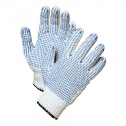 Manusi de Protectie PROTEK din Tricot, Albastru cu Alb, cu Picou Dublu, Material Fibre Mixte, Manusi Protectia Muncii, Manusi Gradinarit, Manusi Agricultura