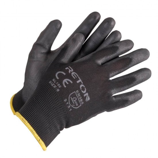 Manusi Protectie PROTEK, Tricot din Nylon si Poliuretan, Marimea 11, Negre, Manusi din Latex pentru Uz General, Manusi Protectoare din Nylon, Manusi Sintetice de Protectia Muncii, Manusi din Nylon pentru Protectie, Manusi Protectie Maini
