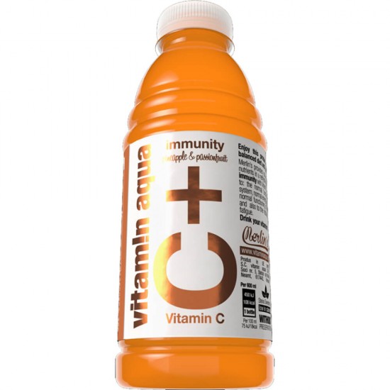 Bautura Racoritoare Merlin's Vitamin Aqua C+ Immunity, 0.6 l, Ananas si Fructul Pasiunii, Apa cu Vitamine, Apa cu Vitamine si Minerale, Bautura cu Adaos de Vitamine, Bautura cu Adaos de Minerale, Bautura Racoritoare Merlin 