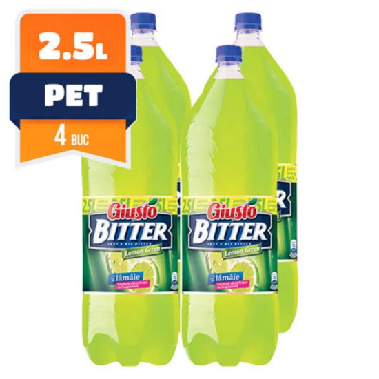 Bax 4 Sticle Suc Bitter Lemon Giusto, 2.5 L, PET, Suc Citrice, Sucuri, Sucuri Carbogazoase, Sucuri Fructe, Suc Fructe