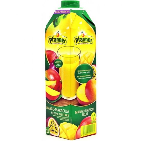 Nectar de Mango si Maracuja Pfanner, 1L, Suc Natural de Mango, Nectar din Fructe, Nectar Fructe Exoice, Nectar la 1L, Suc Natural Maracuja, Suc fara Acid, Sucuri din Fructe fara Acid