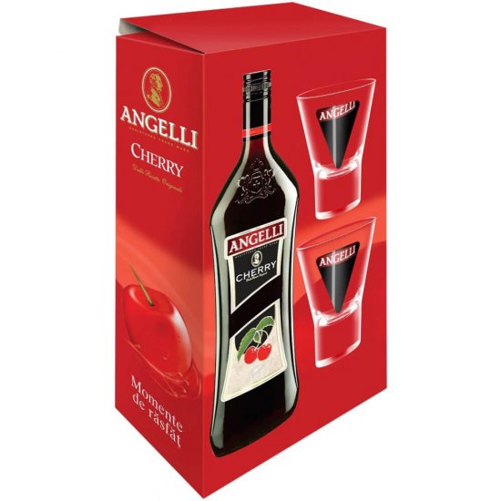 Set Lichior si 2 Pahare Angelli Cherry 1L, Alcool 15%, Angelli Lichior, Lichior cu Fructe, Lichior cu Alcool, Lichior Fructe Alcool, lichior Alcool Angelli, Bauturi Alcoolice, Lichior cu Gust de Fructe, Lichior Deserturi, Lichior Fructat