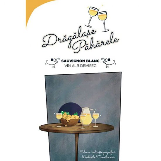Vin Alb Demisec Jidvei Dragalase Paharele Sauvignon Blanc, 5 L, 12% Alcool, Vin Demisec, Vinuri Albe, Vinuri Albe Demiseci, Vinuri Demiseci, Vin Alb Sauvignon Blanc, Sauvignon Blanc Alb, Sauvignon Blanc Demisec