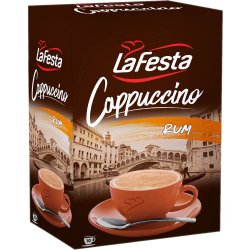 Cutie 10 Plicuri Cappuccino cu Rom La Festa, 125 g, Cappuccino La Festa, La Festa Cappuccino, Cappuccino Instant, Cafea Instant, Cappuccino la Plic, Cafea la Plic, Pliculet Cappuccino, Cappuccino Aroma Rom, Cappuccino Rom