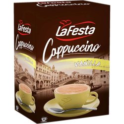 Cutie 10 Plicuri Cappuccino cu Vanilie La Festa, 125 g, Cappuccino La Festa, La Festa Cappuccino, Cappuccino Instant, Cafea Instant, Cappuccino la Plic, Cafea la Plic, Pliculet Cappuccino, Cappuccino Aroma Vanilie, Cappuccino Vanilie