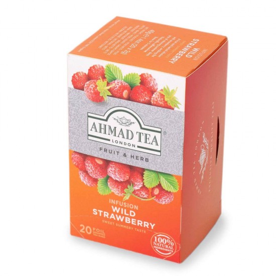 Ceai Fragi Ahmad, 20 Plicuri/Cutie, Ceai Wild Strawberry, Ceai Plicuri, Ceai Capsuni, Ceai Fragi Plic, Ceai Capsuni Plic, Ceai Capsuni la Plic, Ceai la Plic, Infuzie Plante, Ceai Natural Plante