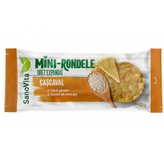 Mini-Rondele Orez Expandat SanoVita, cu Cascaval, 10 g, Mini Rondele Orez Expandat SanoVita, Mini Rondele din Orez Expandat SanoVita, Mini Rondele de Orez Expandat SanoVita, Rondele Mici din Orez Expandat, Rondele din Orez Expandat Mici