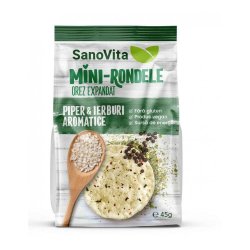 Mini-Rondele Orez Expandat SanoVita, cu Piper si Ierburi, 45 g, Mini Rondele Orez Expandat SanoVita, Mini Rondele din Orez Expandat SanoVita, Mini Rondele de Orez Expandat SanoVita, Rondele Mici din Orez Expandat, Rondele din Orez Expandat Mici