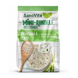Mini-Rondele Orez Expandat SanoVita, cu Smantana si Ceapa, 45 g, Mini Rondele Orez Expandat SanoVita, Mini Rondele din Orez Expandat SanoVita, Mini Rondele de Orez Expandat SanoVita, Rondele Mici din Orez Expandat
