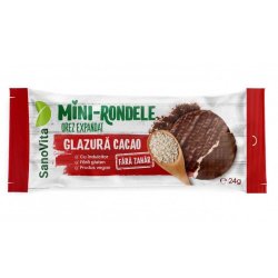 Mini-Rondele Orez Expandat SanoVita, Glazura de Cacao fara Zahar, 24 g, Mini Rondele Orez Expandat SanoVita, Mini Rondele din Orez Expandat SanoVita, Mini Rondele de Orez Expandat SanoVita, Rondele Mici din Orez Expandat