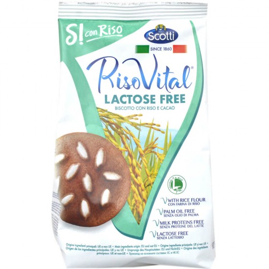 Biscuiti din Orez cu Cacao Riso Vital, 350g, Biscuiti fara Lactoza cu Ciocolata, Biscuiti Vegani, Biscuiti Naturali, Biscuiti cu Faina de Orez, Biscuiti cu Ciocolata, Biscuiti cu Cacao, Biscuiti Riso Vital
