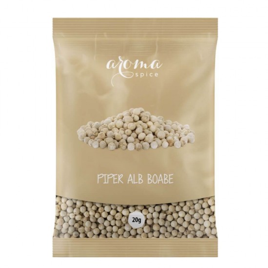 Piper Alb Boabe Aroma Spice, 10 Plicuri x 20 g, Piper Boabe, Boabe de Piper Alb, Piper Intreg, Piper Alb Intreg, Piper Condiment, Piper Condimente, Condimente Piper, Condiment Iute, Condimente Iuti, Condiment Carne, Condiment Sos, Condimente Carne