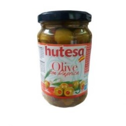 Masline Verzi Hutesa, 350 g, Umplute cu Pasta de Ardei