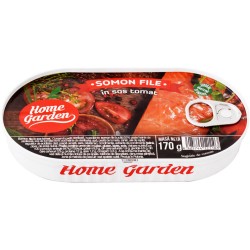 Somon File in Sos Tomat, Home Garden, 170 g, Somon in Conserva Home Garden, Peste in Conserva, Somon File Home Garden Conserva, Home Garden Conserva, Somon in Sos de Rosii