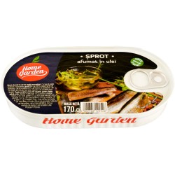 Sprot Afumat in Ulei, Home Garden, 170 g, Conserva de Sprot Home Garden, Conserva de Sprot Afumat, Peste la Conserva, Home Garden Peste Afumat in Ulei, Home Garden Conserva de Sprot, Conserva de Peste Afumat Home Garden