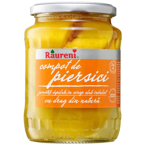 Compot de Piersici Depilate Raureni, 720g, Compot, Compot de Piersici Depilate, Compot din Piersici Depilate, Piersici Depilate in Sirop, Compot de Piersici Depilate Sirop, Bucati de Piersici Depilate Sirop, Compot de Piersici Depilate Indulcit