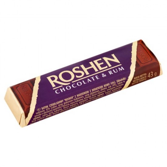 Baton de Ciocolata  cu Umplutura de Rom, Roshen , 43 g,  Baton Roshen de Ciocolata, Baton cu Umplutura, Gama Roshen Batoane, Baton de Ciocolata Rom, Baton de Ciocolata cu Crema de Rom