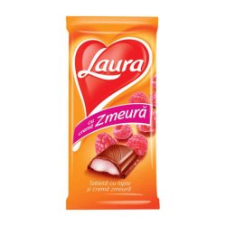 Ciocolata cu Crema de Zmeura Laura, 80 g, Ciocolata Laura, Ciocolata cu Lapte Laura, Ciocolate Laura, Ciocolate cu Lapte Laura, Ciocolate cu Crema de Zmeura Laura, Tableta Laura, Tableta cu Lapte si Crema de Zmeura, Tableta de Ciocolata Laura
