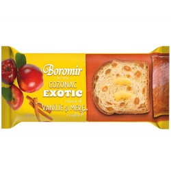 Cozonac Exotic Boromir cu Crema de Vanilie si Mere Confiate, 400 g, Cozonac Boromir, Cozonac Ambalat, Cozonac cu Mere si Vanilie, Cozonac cu Vanilie si Mere, Cozonaci Boromir, Cozonaci Ambalati, Cozonac Preparat, Cozonaci Preparati