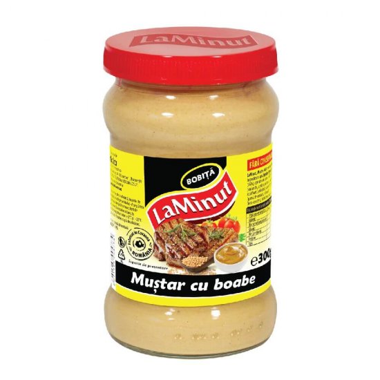 Mustar cu Boabe La Minut, 300 g, Mustar La Minut, Mustar cu Boabe Intregi La Minut, Mustar cu Bobite La Minut, La Minut Mustar cu Boabe Intregi, La Minut Mustar cu Bobite, Mustar 300 g, Mustar Borcan, Mustar la Borcan, Mustar in Borcan