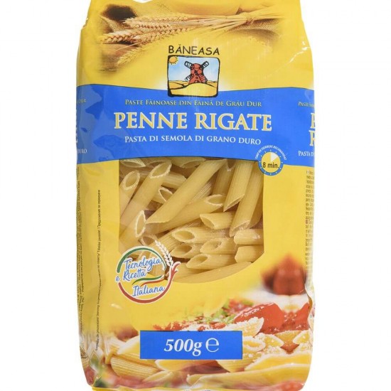 Penne Rigate din Grau Dur Baneasa, 500 g, Paste Fainoase Penne Rigate, Paste Fainoase Baneasa, Paste din Grau Dur, Paste Fainoase de Grau Dur, Punga de Paste Penne Rigate, Paste Penne la Punga, Macaroane din Grau Dur, Paste Penne Rigate