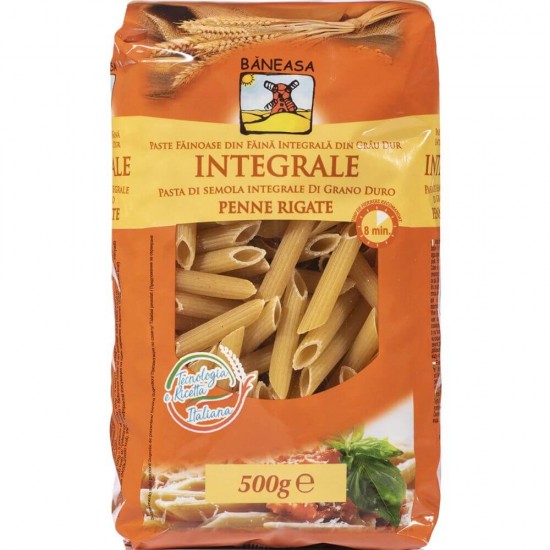 Penne Rigate Integrale Baneasa, 500 g, Paste Fainoase Penne Rigate, Paste Fainoase Baneasa, Paste Integrale, Paste Fainoase Integrale, Punga de Paste Penne Integrale, Paste Penne la Punga, Macaroane Integrale, Paste Penne Rigate Integrale