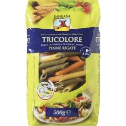 Penne Rigate Tricolore din Grau Dur Baneasa, 500 g, Paste Fainoase Penne Rigate Tricolore, Paste Fainoase Baneasa, Paste din Grau Dur, Paste Fainoase de Grau Dur, Punga de Paste Penne Rigate, Paste Penne la Punga