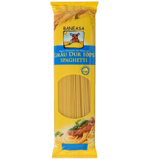 Spaghetti din Grau Dur Baneasa, 1 kg, Paste Fainoase Spaghetti, Paste Fainoase Baneasa, Paste din Grau Dur, Paste Fainoase de Grau Dur, Punga de Paste Spaghetti, Paste Spaghetti la Punga, Spaghete din Grau Dur, Paste Spaghete, Spaghete Integrale