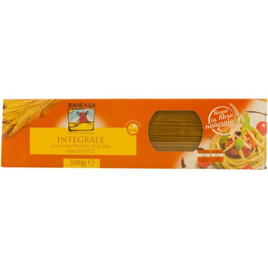 Spaghetti Integrale Baneasa, 500 g, Paste Fainoase Spaghetti, Paste Fainoase Baneasa, Paste Integrale, Paste Fainoase Integrale, Pachet Paste Spaghetti, Spaghete Integrale, Paste Spaghete, Spaghete de Grau Dur, Spaghete Baneasa