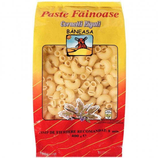 Paste Fainoase Baneasa Cornetti Rigati, 400 g, Paste Baneasa, Paste Fainoase Cornetti Rigati, Paste Fainoase fara Ou Baneasa, Paste Baneasa Cornetti Rigati 400 g, Paste Baneasa Scurte, Baneasa Paste fara Ou