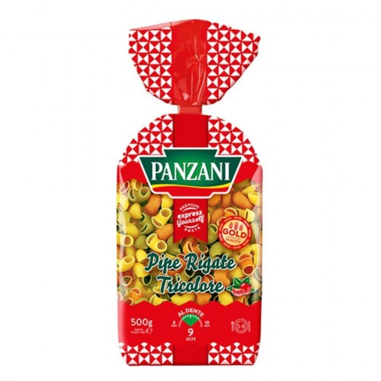 Paste Fainoase Panzani Pipe Rigate Tricolore, 500 g, Paste Panzani, Paste Fainoase Panzani, Paste Fainoase si Spaghete, Paste Panzani Pipe Rigate Tricolore 500 g, Paste Scurte, Paste Colorate
