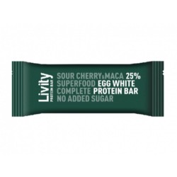 Baton cu Cirese Livity Protein Sour Cherry&Maca, 46 g, Batoane Livity Protein cu Maca, Batoane Dietetice Livity Protein, Batoane cu Fibre si Proteine pentru Diete, Batoane Nutritive fara Zahar, Batoane fara Calorii