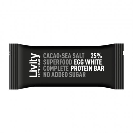 Baton cu Cacao Livity Protein Cacao&Sea Salt Protein, 46 g, Batoane Livity Protein cu Sare de Mare, Batoane Dietetice Livity Protein, Batoane cu Fibre si Proteine pentru Diete, Batoane Nutritive fara Zahar, Batoane fara Calorii