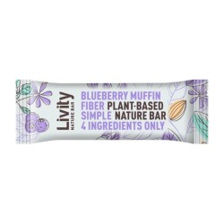 Baton cu Afine Livity Nature Blueberry Muffin, 30 g, Batoane Livity Nature, Batoane Dietetice Livity Nature, Batoane cu Fibre si Vitamine pentru Diete, Batoane Nutritive fara Zahar, Batoane fara Calorii