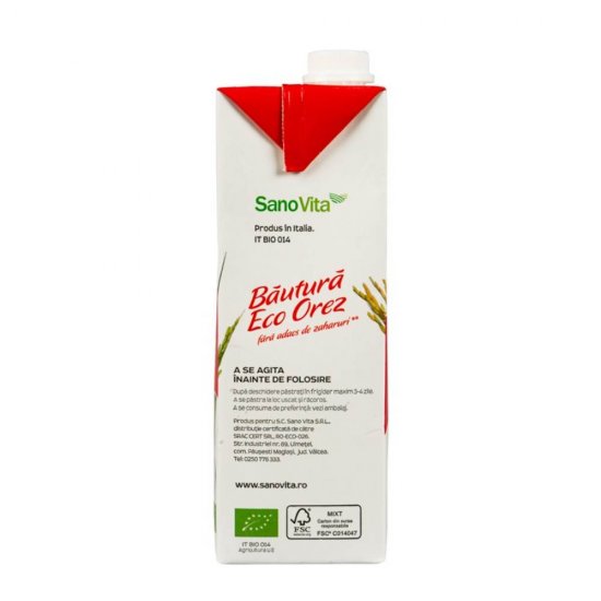 Bautura din Orez Sano Vita Eco, 1 L, Bautura de Orez, Bautura cu Orez, Bautura Orez, Lapte de Orez, Lapte Vegetal, Bautura Vegetala de Orez, Lapte Orez, Lapte pe Baza de Plante, Lapte Vegetal Orez, Lapte de Orez Vegetal, Lapte Plante, Lapte Vegetarian